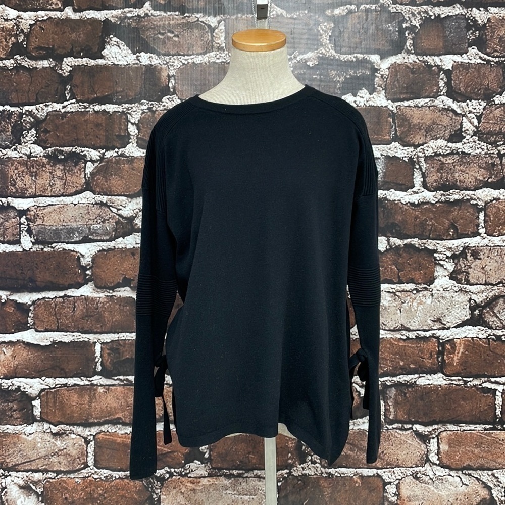 Peony & Me Sweater NWT Pullover Tie Sleeves Black Knit Size Medium